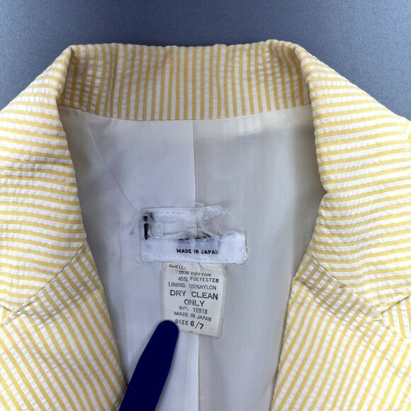 Women's Size 6/7 Blazer Gray Vintage Made In Japan Yellow Striped - Picture 2 of 13